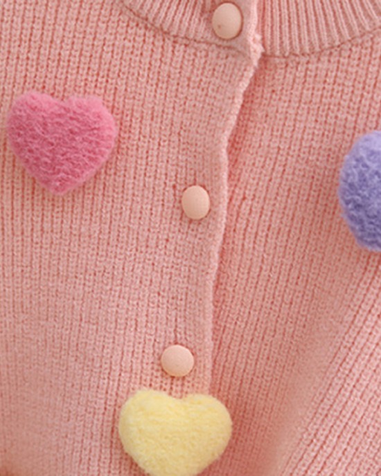 【18M-6Y】Girls Heart Applique Long Sleeve Sweater Cardigan