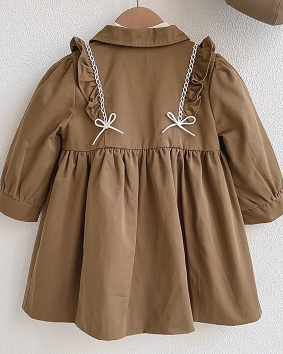 【18M-8Y】Girls Khaki Ruffled Trench Coat (T-shirt Not Included)