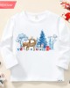 【12M-9Y】Unisex Kid Cotton Stain Resistant Christmas Print Long Sleeve Tee