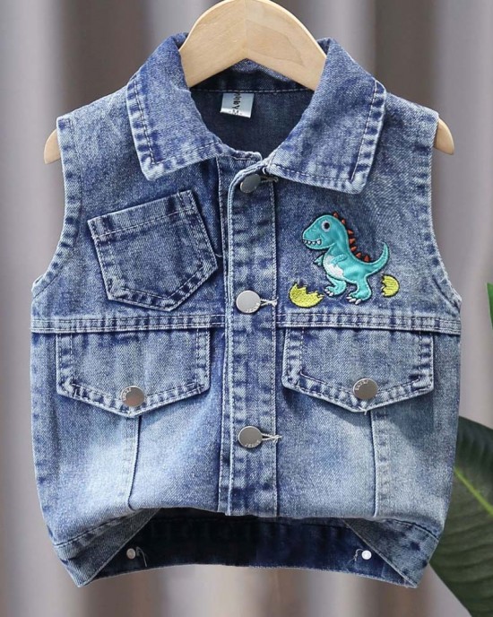 【18M-8Y】Boys Dinosaur Embroidered Denim Vest