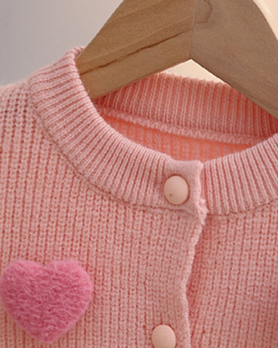 【18M-6Y】Girls Heart Applique Long Sleeve Sweater Cardigan