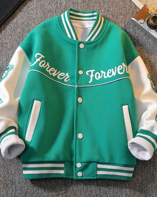 【3Y-12Y】Boys Letter Print Baseball Jacket - 4127