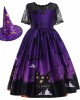 【2Y-11Y】2-piece Girls Multicolor Halloween Print Princess Dress With Hat