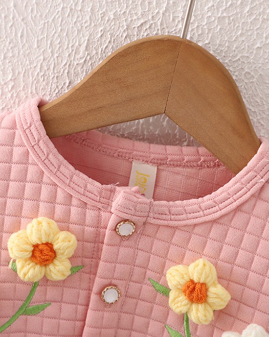 【12M-4Y】Girls Thick Applique Mesh Long Sleeve Dress