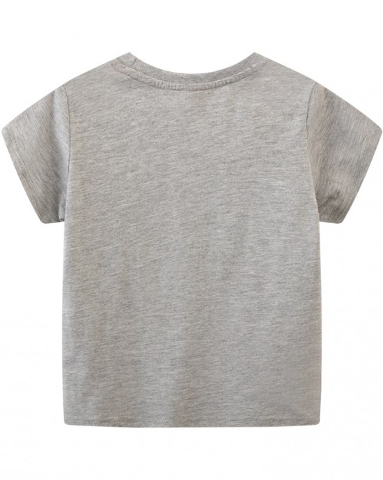 【18M-7Y】Boys Gray Luminous Dinosaur Print Round Neck Short Sleeve T-shirt