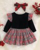 【3M-24M】Girls Christmas Elk Printed Long Sleeve Plaid Dress - 33264