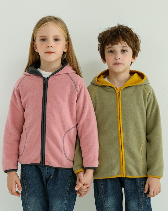 【2Y-10Y】Unisex Kids Multicolor Thick Fleece Hooded Jacket