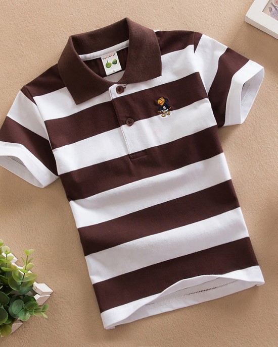 【18M-11Y】Boys Multicolor Cotton Striped Short-sleeved Polo Shirt