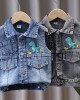 【18M-8Y】Boys Dinosaur Embroidered Denim Vest