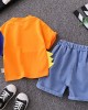 【9M-4Y】2-piece Boys Dinosaurs Print Short-sleeved T-shirt And Denim Shorts Set