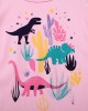 【18M-7Y】Girls Pink Dinosaur Print Round Neck Long Sleeve T-shirt