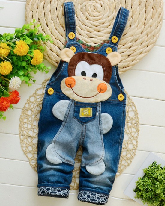 【9M-3Y】Unisex Kid Cartoon Denim Overalls