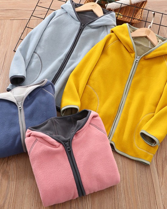 【2Y-10Y】Unisex Kids Multicolor Thick Fleece Hooded Jacket