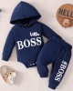 【0M-24M】2-piece Baby Boy Letter Print Long-sleeved Hooded Romper And Pants Set