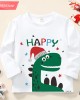 【12M-9Y】Boy Cotton Stain Resistant Christmas Dinosaur Print Long Sleeve Tee