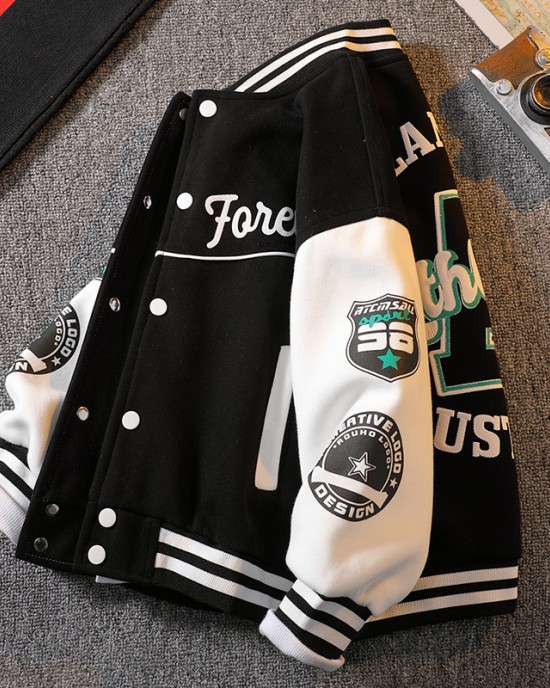 【3Y-12Y】Boys Letter Print Baseball Jacket - 4127