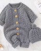 【3M-24M】2-piece Unisex Baby Sweater Romper With Hat