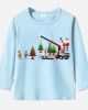 【12M-9Y】Unisex Kids Cotton Stain Resistant Christmas Print Long Sleeve Tee