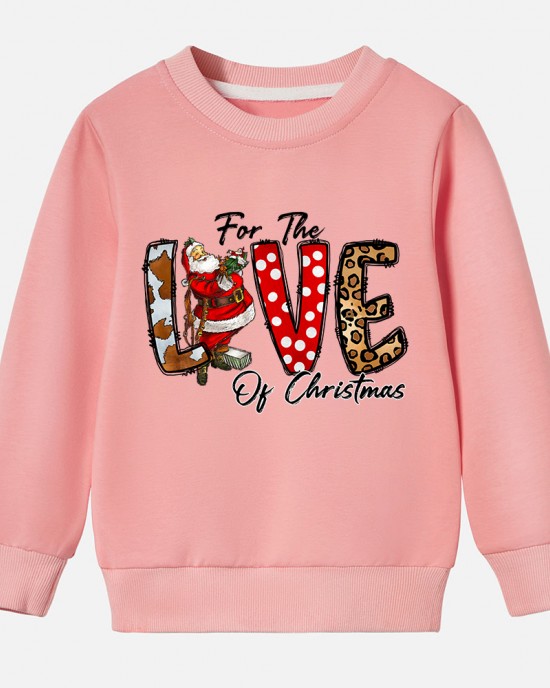 【12M-9Y】Unisex Kids Cotton Stain Resistant Christmas Print Long Sleeve Sweatshirt