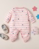 【0M-12M】Baby Girl Pink Striped Star Print Long Sleeve Romper