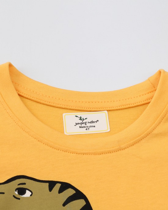 【18M-7Y】Boys Yellow Dinosaur Print Round Neck Long Sleeve T-shirt