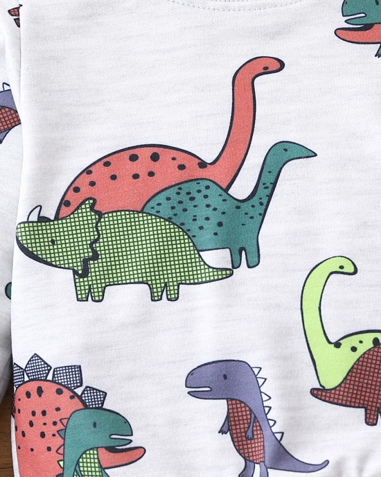 【18M-6Y】2-piece Boys Dinosaur Print Round Neck Long-sleeved Sweatshirt And Pants Set