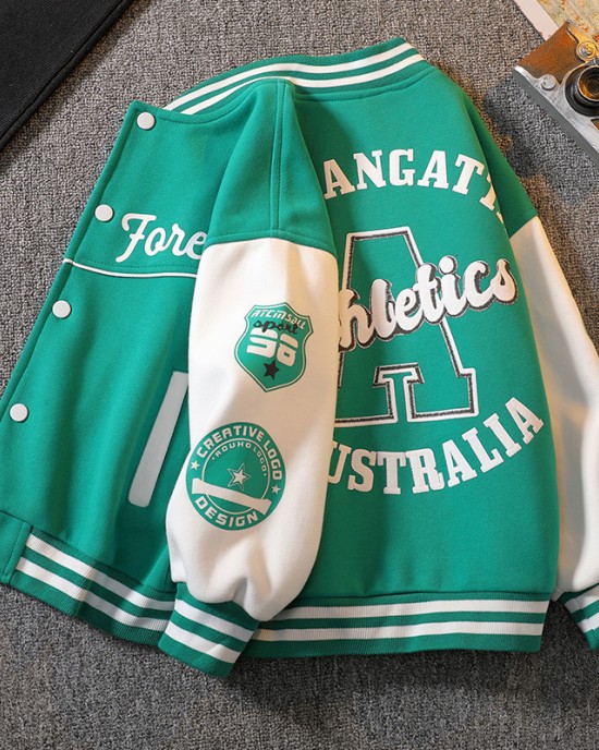 【3Y-12Y】Boys Letter Print Baseball Jacket - 4127