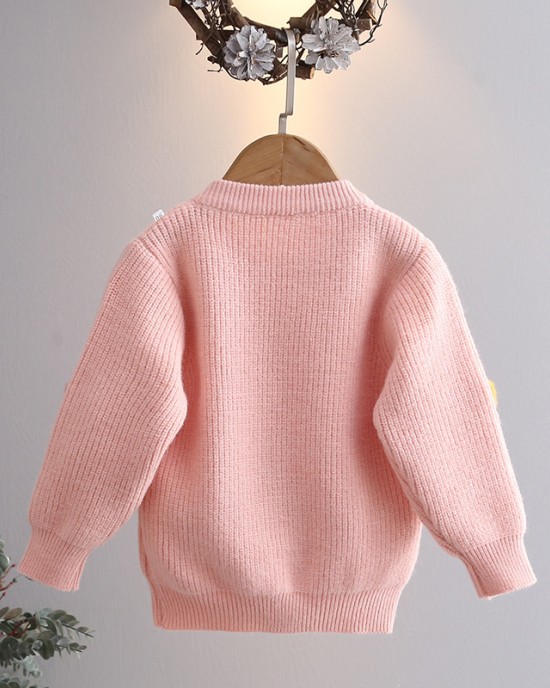 【18M-6Y】Girls Heart Applique Long Sleeve Sweater Cardigan