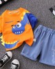 【9M-4Y】2-piece Boys Dinosaurs Print Short-sleeved T-shirt And Denim Shorts Set