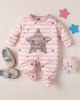 【0M-12M】Baby Girl Pink Striped Star Print Long Sleeve Romper