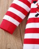 【0M-12M】2-piece Unisex Baby Red Christmas Striped Cartoon Embroidered Long Sleeve Romper With Hat