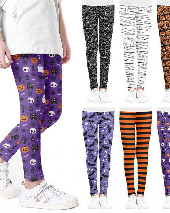 【3Y-11Y】Girls Multicolor Halloween Print Leggings