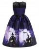 【2Y-11Y】2-piece Girls Multicolor Halloween Print Princess Dress With Hat - 33249