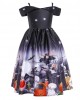 【2Y-11Y】2-piece Girls Multicolor Halloween Print Princess Dress With Hat