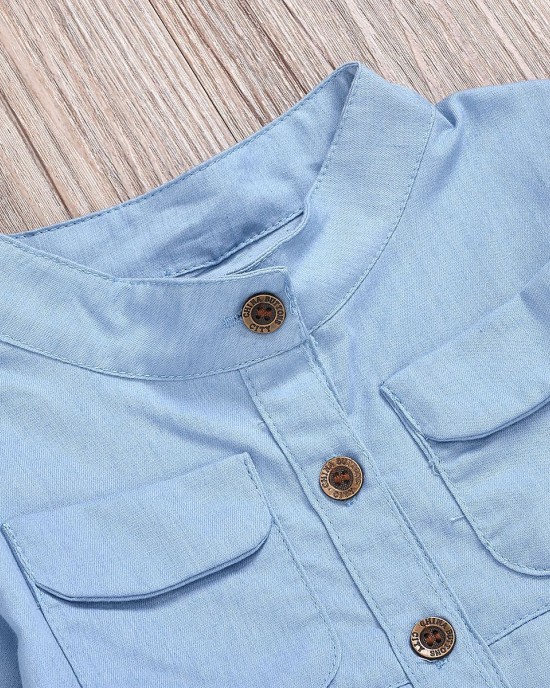 【3Y-12Y】Girls Denim Long Sleeve Shirt