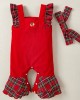 【3M-24M】2-piece Baby Girl Corduroy Christmas Plaid Jumpsuit With Hairband