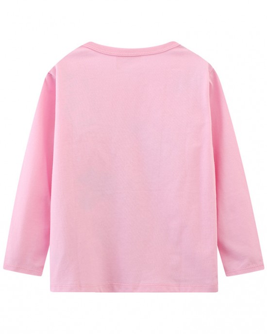 【18M-7Y】Girls Pink Dinosaur Print Round Neck Long Sleeve T-shirt