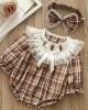 【0M-24M】2-piece Baby Girls Cotton Plaid Long Sleeve Romper With Hairband