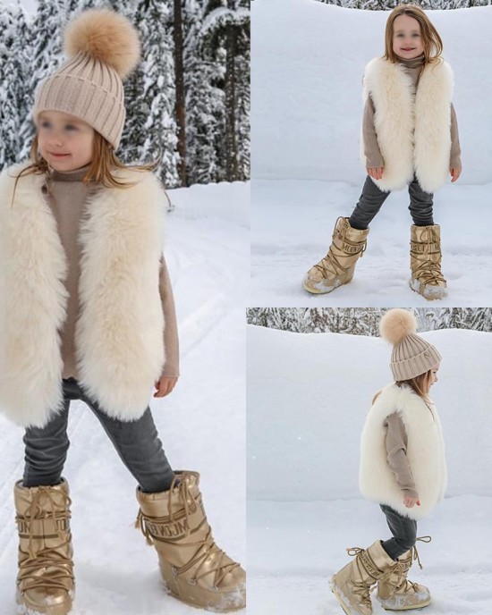 【12M-9Y】Girls Multicolor Thick Faux Fur Vest - 3180