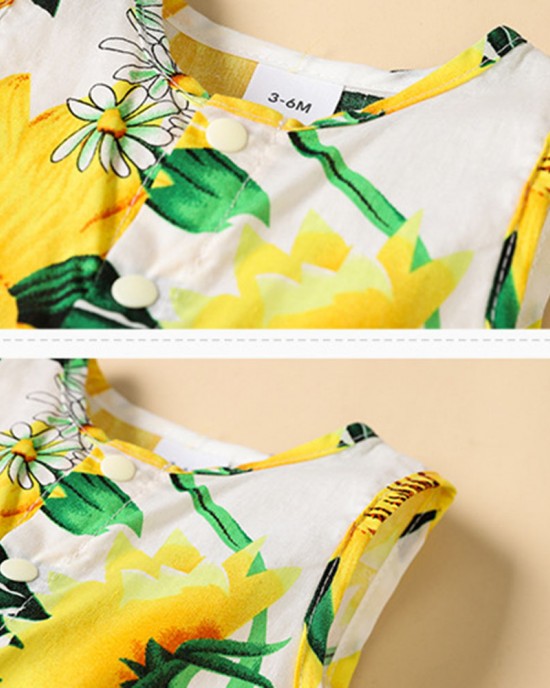 【3M-24M】Baby Girl Sunflower Print Sleeveless Romper