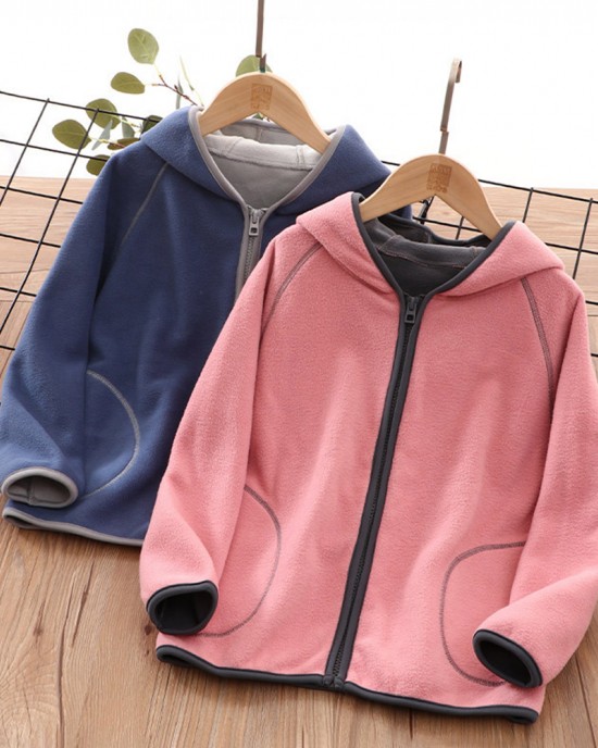 【2Y-10Y】Unisex Kids Multicolor Thick Fleece Hooded Jacket