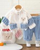 【9M-4Y】2-piece Unisex Kids Thick Flannel Bear Embroidered Pajama Set