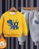 【18M-10Y】2-piece Boys Multicolor Thick Dinosaur Print Round Neck Sweatshirt And Pants Set