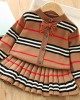 【18M-7Y】Girls Striped Sweater Cardigan And Pleated Skirt Set - 34271