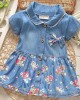 【9M-3Y】Girls Denim Floral Short Sleeve Dress