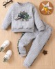 【18M-6Y】2-piece Boys Thick Camouflage Dinosaur Embroidered Long Sleeve Sweatshirt And Pants Set