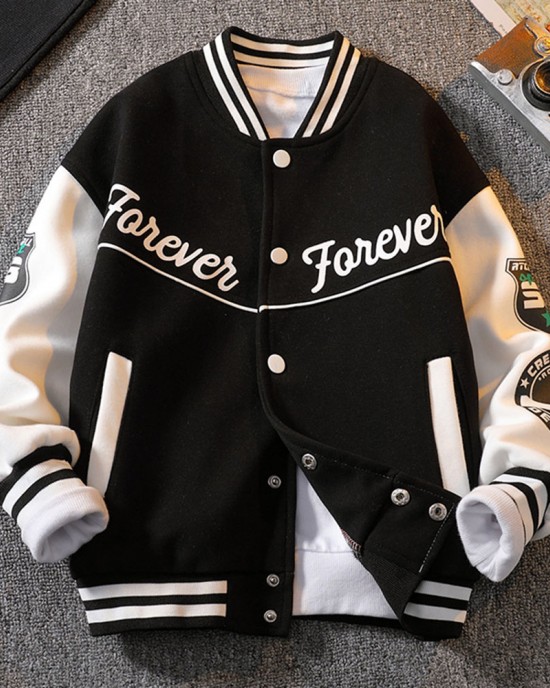 【3Y-12Y】Boys Letter Print Baseball Jacket - 4127