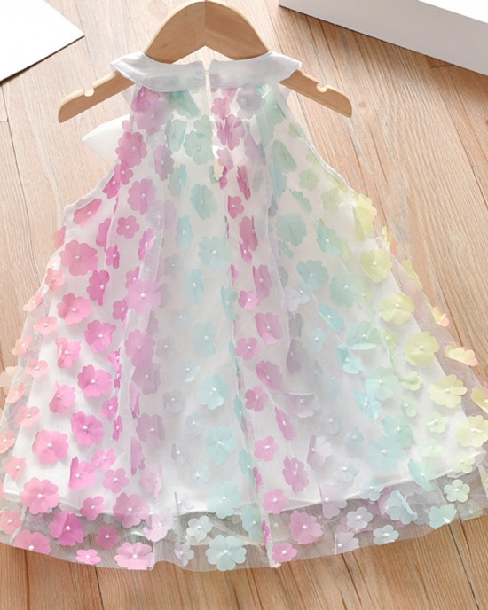 【18M-9Y】Girl Sweet Color Three-dimensional Flower Sleeveless Dress - 33179