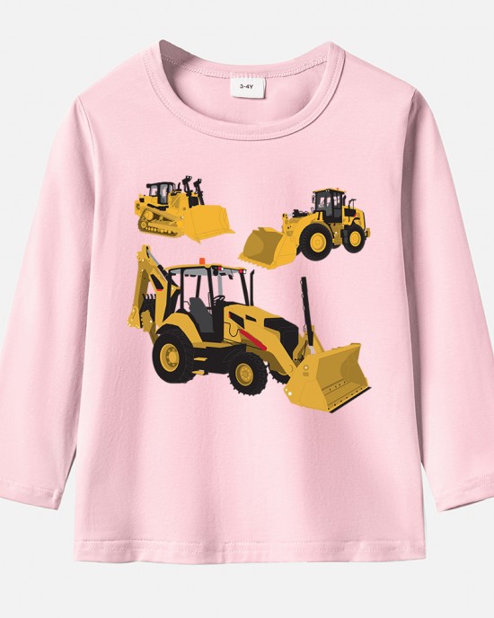 【12M-9Y】Boy Cotton Stain Resistant Excavator And Tractor Print Long Sleeve Tee