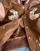 【18M-8Y】Girls Brown Bunny Embroidered PU Leather Jacket